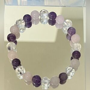 Natural Amethyst, Clear Quartz, Rose Quartz Polished Beads Bracelet
